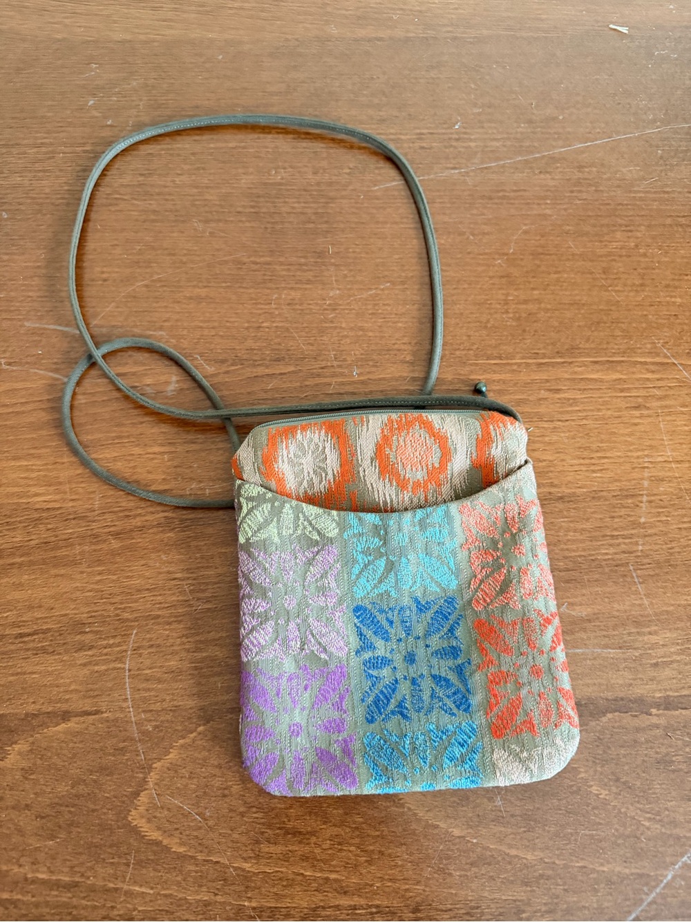Woven Multicolor Floral Crossbody Bag in Orange, Blue, Purple & Tan
